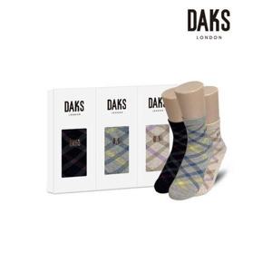 [닥스]양말 여성 3족 선물세트 면중목 사선체크 25403