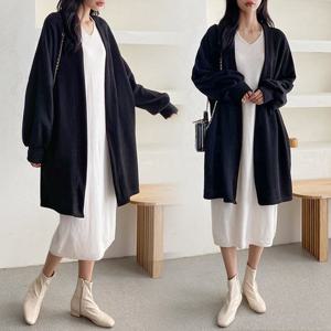 빅사이즈 여리 롱 퍼프 니트 가디건 NOB216 오픈 핏