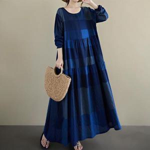 [쿠잉]빅사이즈 체크 봄가을 긴팔 데일리 홈웨어 롱원피스