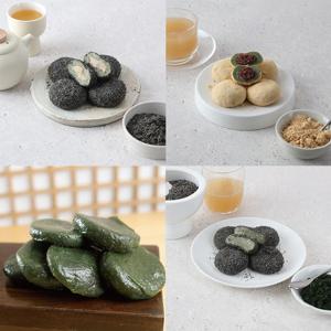 [고수록]생모시 전통떡 4종 세트(검정깨두텁떡3봉+검정깨인절미2봉+콩고물찹쌀떡3봉+개떡2봉, 총 100입)