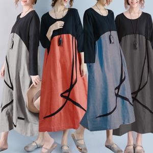 [♥텐텐/빠른출고][자체제작] 빅사이즈(55~99) 린넨핏  긴팔 롱 원피스