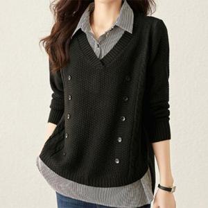 [패션시그널] 브이넥니트레이어드 셔츠블라우스 C3DFAE