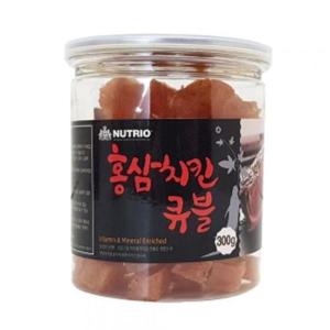 애완용품 애견간식 뉴트리오 홍삼치킨 큐블 1통 300g