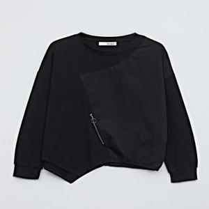 [보니스팍스]코튼 배색 언발 라운드 긴팔 티셔츠 (XO1LW003L0)