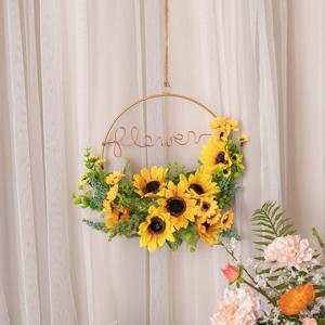해바라기 조화 메탈링 해미쉬 벽장식 30cm 인테리어 꽃 벽걸이 소품 현관 금전화 풍수 개업 집들이