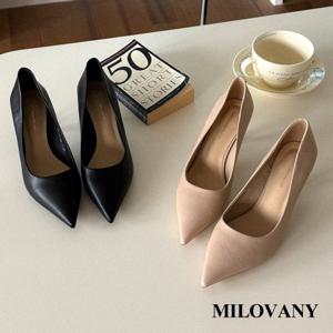 [밀로바니] (소가죽) 모렛 스틸레토 기본 베이직 심플 여성 미들 쿠션 펌프스 힐 7cm