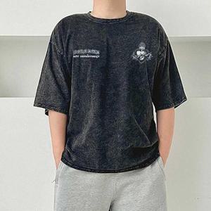 빈티지 하트 프린팅 오버핏 반팔티 워싱 라운드넥 티 WFJFYNS