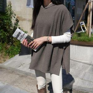 [하늘바라기]망토 후드 니트 조끼