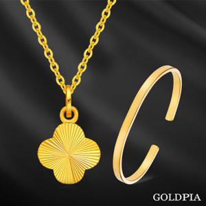 [골드피아] 24K 행운의 네잎클로버 목걸이+ 하프 뱅글 팔찌