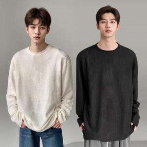 [옷자락]남자 라운드 빅사이즈 데일리 흰색 골지 검정 니트