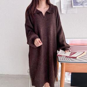 [유야]여성 카라 포켓 울 니트 롱 원피스 -FOP0415- 겨울