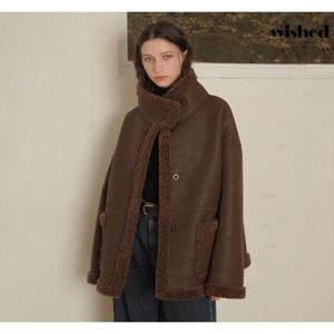 [위시드]하이넥 버튼 레더 무스탕 양털 하프 자켓 (WIBDJK007)