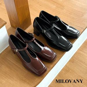 [밀로바니] 레아 스퀘어 T 스트랩 메리제인 여성 미들 펌프스 힐 5cm