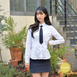 [교복몰]프리미엄 스판 여성 둥근카라 화이트 셔츠 (파랑체크)