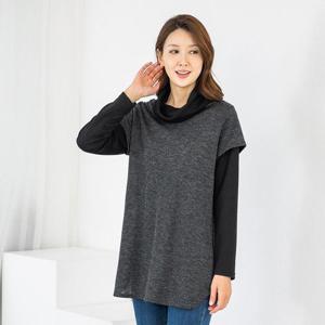 엄마옷 터틀 배색 레이어드 롱티셔츠 512BMN071 중년여성/50대/60대/마담/빅사이즈/할머니옷