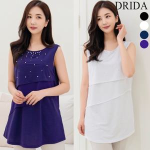 엄마옷 드리다 40-50대 여성 여름 이중 쉬폰 스판 나시 흰색 민소매 이너 빅사이즈 블라우스 하객 상견례