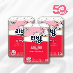 ♥50주년 기념작♥ 리빙 핑크브리즈 3겹 천연펄프 27M 30롤 3팩