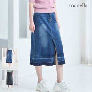 [로코엘라] 크리드 워싱 슬릿 여성 데님 스커트