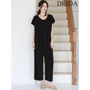 [드리다]여성 쿨 여름 롱 캡소매 빅사이즈 와이드 팬츠 상하셋트 셋업 캐주얼 휴가룩 이지 홈웨어 미시