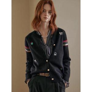 [마쟈]미니 리본 패턴 라운드넥 니트 가디건