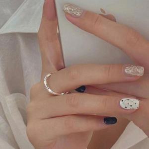 미니 트위드 디자인 행운 실버 반지 여성용 세련된 스타일 WFM57C4