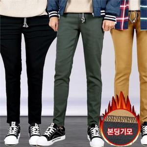 [프랭키뉴욕]남자 겨울 기모 본딩 스판 일자 밴딩 면바지 빅사이즈 검정 베이지 카키 차콜 네이비_IDPA02