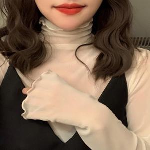 블라우스 브라우스 셔츠 남방 여성 G124797 시스루 폴라 긴팔티