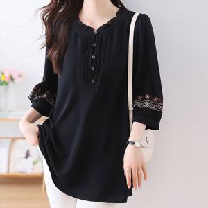 ★단독특가★[블랙퀸] 까슈 루즈핏 자수포인트 7부 블라우스 blk001505