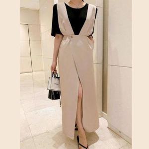 [셀러허브_여성트랜드패션]뷔스티에 H라인 와이드 랩 멜빵 롱 스커트 치마 코디