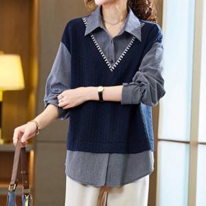 ★특가★[블랙퀸] 빌리 니트조끼 레이어드 체크 남방 blk002223