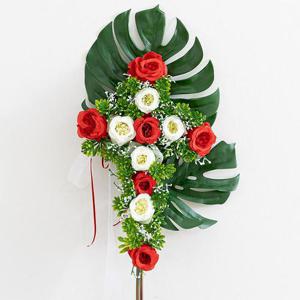 장미 성묘 꽃다발 조화 심플한 십자가 80cm 2컬러 납골당 산소 추모 장식 수목장