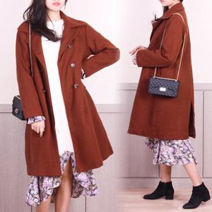 여성용 오버핏 모직 버튼 롱코트