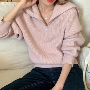 [나인포시즌]민카 반집업 세일러 골지 풀오버 봄 간절기 니트