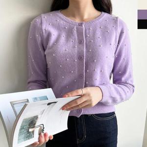 [XBII3474]여자라운드넥진주크롭니트가디건 여성상의