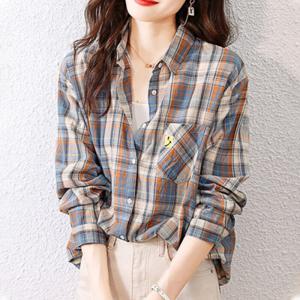 나바바 / NB1737 캐주얼 유니크 스마일 체크 긴팔 셔츠