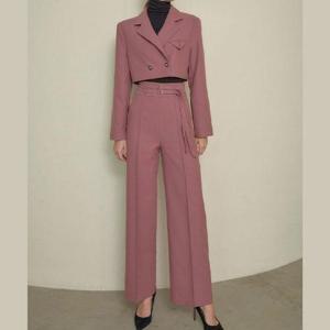 크롭 숏 자켓 벨트 일자핏 슬랙스 세트 셋업 코디 룩