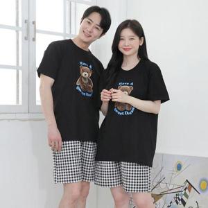 [슬레진저]국산 선염 5부 잠옷바지 남녀공용 커플 파자마 체크 주머니 홈웨어