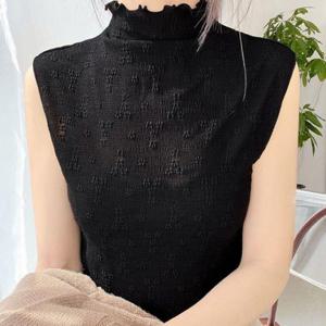 시스루프릴넥나시티 여성 프릴넥 반폴라 시스루 크롭 나시티 1P 꽃자수 티셔츠