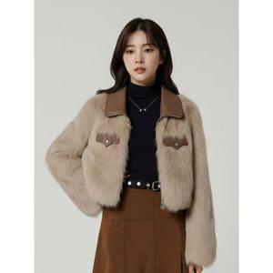 [귈림]인조모피 배색 카라 집업 숏 자켓(G5WJK025P)