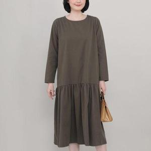 [애비뉴투지]엄마옷 순 면 밑단 셔링 여성 봄 가을 긴팔 캐쥬얼 롱 원피스 O02208 50대 60대 중년여성