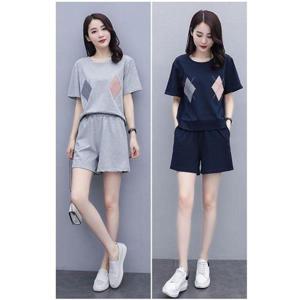 다이아 패턴 여자 반팔 반바지 상하 셋트 트레이닝복 (WC3F9B5)