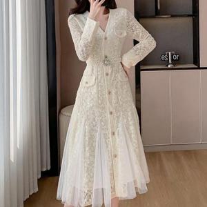 [패션시그널]플라워레이스패턴 진주벨트 원피스 8E2981