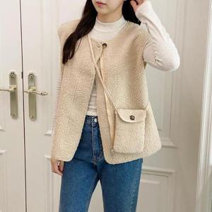 여자 러블리 뽀글이 집업 조끼 크로스백 세트