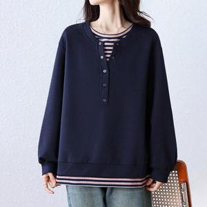 [퀸이즈] [~88까지]래코 버튼넥 스트라이프 긴팔 티셔츠