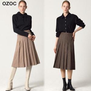 [오조크(OZOC)] 플리츠 울 하프 밴딩 스커트 (택가격: 85000원)