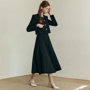 제로스트릿 (SET)  브이넥 트위드 자켓+스커트 / 솔리드 블랙 (ZMFFST450)