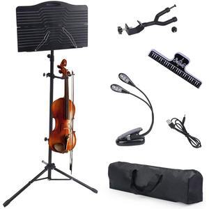 바이올린 걸이가 있는 Klvied 휴대용 접이식 악보 스탠드 블랙