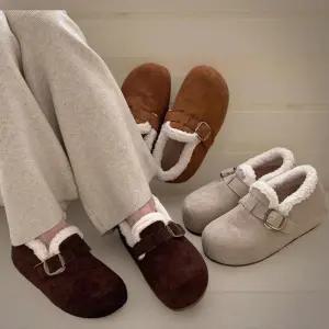 [신상오픈런]여성용 겨울 방한 뽀글이 털 부츠 둥근코 가죽 단화 (44092249)