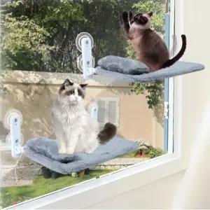 2팩 고양이 창문 안쪽에 베개가 튼튼한 접이식 해먹 침대 금속 프레임과 리버서블 커버가 애완동물 시트