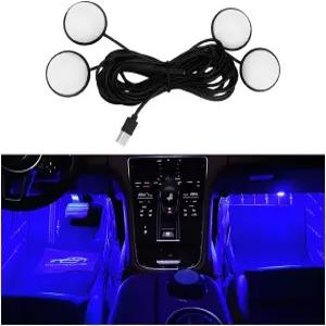 Ywdiml 자동차 실내 LED 조명 4 in 1 밝은 차량 앰비언트 네온 라이트 키트 DC 5V USB 포트 포함 언더 대시